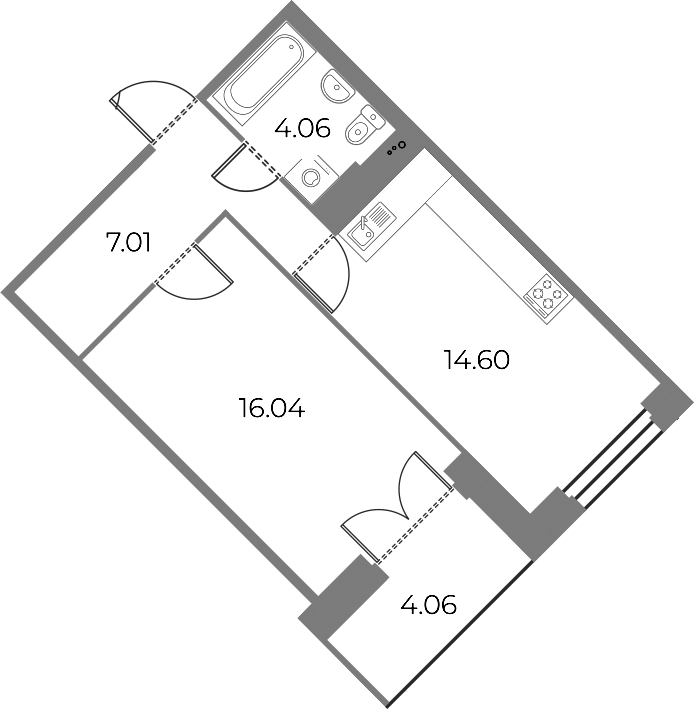 1-комнатная квартира 43.74 м², 16/18 эт., ЖК «Огни Залива»